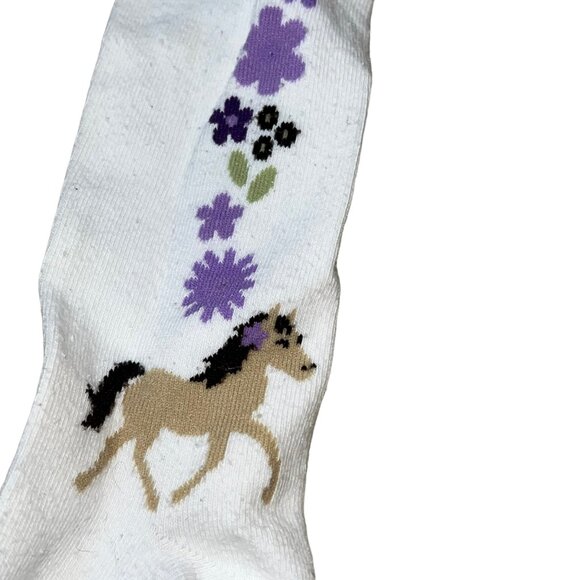 Girls Gymboree S-7 Horse & Floral Print White Tights Used - Picture 1 of 5